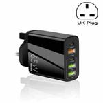 65W Dual PD Type-C + 3 x USB Multi Port Charger for Phone and Tablet PC, UK Plug(Black)