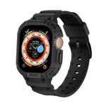 For Apple Watch Ultra 49mm JUNSUNMAY Integrated TPU Case Adjustable Elastic Watch Band(Black)