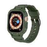 For Apple Watch Ultra 49mm JUNSUNMAY Integrated TPU Case Adjustable Elastic Watch Band(Army Green)