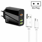 65W Dual PD Type-C + 3 x USB Multi Port Charger with 3A USB to Micro USB Data Cable, EU Plug(Black)