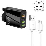 65W Dual PD Type-C + 3 x USB Multi Port Charger with 3A USB to Micro USB Data Cable, UK Plug(Black)