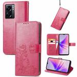 For OPPO A77 Four-leaf Clasp Embossed Buckle Leather Phone Case(Magenta)