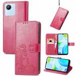 For Realme C30 Four-leaf Clasp Embossed Buckle Leather Phone Case(Magenta)