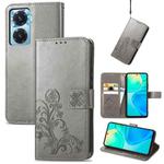 For vivo Y77 (China) Four-leaf Clasp Embossed Buckle Leather Phone Case(Gray)
