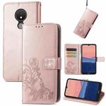 For Nokia C21 Four-leaf Clasp Embossed Buckle Leather Phone Case(Rose Gold)