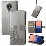 For Nokia C21 Four-leaf Clasp Embossed Buckle Leather Phone Case(Gray)