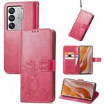 For ZTE Axon 40 Ultra Four-leaf Clasp Embossed Buckle Leather Phone Case(Magenta)