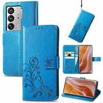 For ZTE Axon 40 Ultra Four-leaf Clasp Embossed Buckle Leather Phone Case(Blue)
