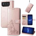 For Asus ROG Phone 6 Four-leaf Clasp Embossed Buckle Leather Phone Case(Rose Gold)