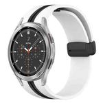 For Samsung Galaxy Watch 4 Classic 46mm Folding Magnetic Clasp Silicone Watch Band(White+Black)