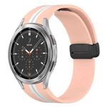 For Samsung Galaxy Watch 4 Classic 46mm Folding Magnetic Clasp Silicone Watch Band(Pink+White)