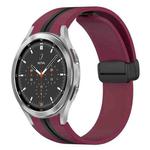 For Samsung Galaxy Watch 4 Classic 46mm Folding Magnetic Clasp Silicone Watch Band(Wine Red+Black)