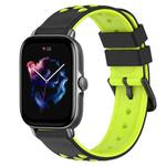 For Amazfit GTS 3 20mm Two-Color Porous Silicone Watch Band(Black+Lime Green)