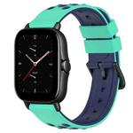 For Amazfit GTS 2E 20mm Two-Color Porous Silicone Watch Band(Lime Green+Blue)