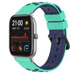 For Amazfit GTS 20mm Two-Color Porous Silicone Watch Band(Lime Green+Blue)