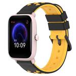 For Amazfit Pop Pro 20mm Two-Color Porous Silicone Watch Band(Black+Yellow)
