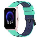 For Amazfit Pop Pro 20mm Two-Color Porous Silicone Watch Band(Lime Green+Blue)