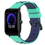 For Amazfit Pop 20mm Two-Color Porous Silicone Watch Band(Lime Green+Blue)