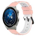 For Huawei Watch GT3 Pro 43mm 20mm Two-Color Porous Silicone Watch Band(Pink+White)