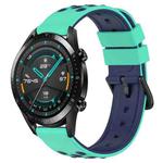 For Huawei Watch GT2 42mm 20mm Two-Color Porous Silicone Watch Band(Lime Green+Blue)