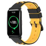 For Honor Watch ES 20mm Two-Color Porous Silicone Watch Band(Black+Yellow)