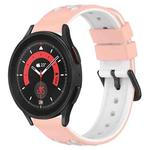 For Samsung Galaxy Watch5 Pro 45mm 20mm Two-Color Porous Silicone Watch Band(Pink+White)