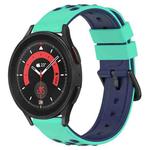 For Samsung Galaxy Watch5 Pro 45mm 20mm Two-Color Porous Silicone Watch Band(Lime Green+Blue)
