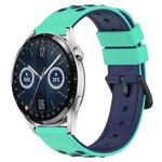 For Huawei Watch GT3 46mm 22mm Two-Color Porous Silicone Watch Band(Lime Green+Blue)