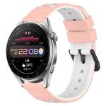 For Huawei Watch 3 Pro 22mm Two-Color Porous Silicone Watch Band(Pink+White)