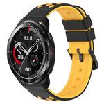 For Honor Watch GS Pro 22mm Two-Color Porous Silicone Watch Band(Black+Yellow)