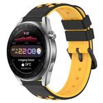 For Huawei Watch 3 Pro New 22mm Two-Color Porous Silicone Watch Band(Black+Yellow)