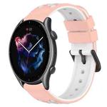 For Amazfit GTR 3 22mm Two-Color Porous Silicone Watch Band(Pink+White)