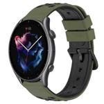 For Amazfit GTR 3 Pro 22mm Two-Color Porous Silicone Watch Band(Army Green + Black)