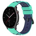 For Amazfit GTR 2e 22mm Two-Color Porous Silicone Watch Band(Lime Green+Blue)