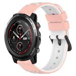 For Amazfit 3 22mm Two-Color Porous Silicone Watch Band(Pink+White)