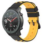 For Amazfit GTR 47mm 22mm Two-Color Porous Silicone Watch Band(Black+Yellow)