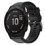 For Garmin Fenix 6X Pro Metal Buckle Solid Color Silicone Watch Band(Black)