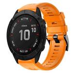 For Garmin Fenix 6X Sapphire Metal Buckle Solid Color Silicone Watch Band(Orange)