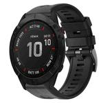 For Garmin Fenix 6X Sapphire Metal Buckle Solid Color Silicone Watch Band(Black)