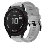 For Garmin Fenix 6X Sapphire Metal Buckle Solid Color Silicone Watch Band(Grey)