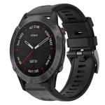 For Garmin Fenix 6 Sapphire GPS Metal Buckle Solid Color Silicone Watch Band(Black)
