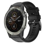 For Garmin Fenix 5 Metal Buckle Solid Color Silicone Watch Band(Black)