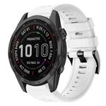 For Garmin Fenix 7S Sapphire Solar Metal Buckle Solid Color Silicone Watch Band(White)