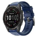 For Garmin Fenix 7S Sapphire Solar Metal Buckle Solid Color Silicone Watch Band(Navy Blue)