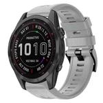 For Garmin Fenix 7S Sapphire Solar Metal Buckle Solid Color Silicone Watch Band(Grey)