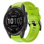 For Garmin Fenix 7S Sapphire Solar Metal Buckle Solid Color Silicone Watch Band(Green)