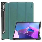 For Lenovo Tab P11 Pro Gen2 11.2 inch 2022 ENKAY Tri-fold Custer Texture Leather Stand Smart Case(Dark Green)