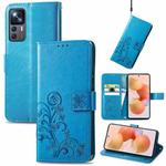 For Xiaomi 12T / 12T Pro / Redmi K50 Ultra Four-leaf Clasp Embossed Buckle Leather Phone Case(Blue)