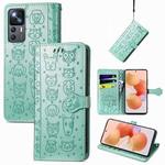 For Xiaomi 12T / 12T Pro / Redmi K50 Ultra Cute Cat and Dog Embossed Leather Phone Case(Green)