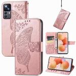 For Xiaomi 12T / 12T Pro / Redmi K50 Ultra Butterfly Love Flower Embossed Horizontal Flip Leather Phone Case(Rose Gold)